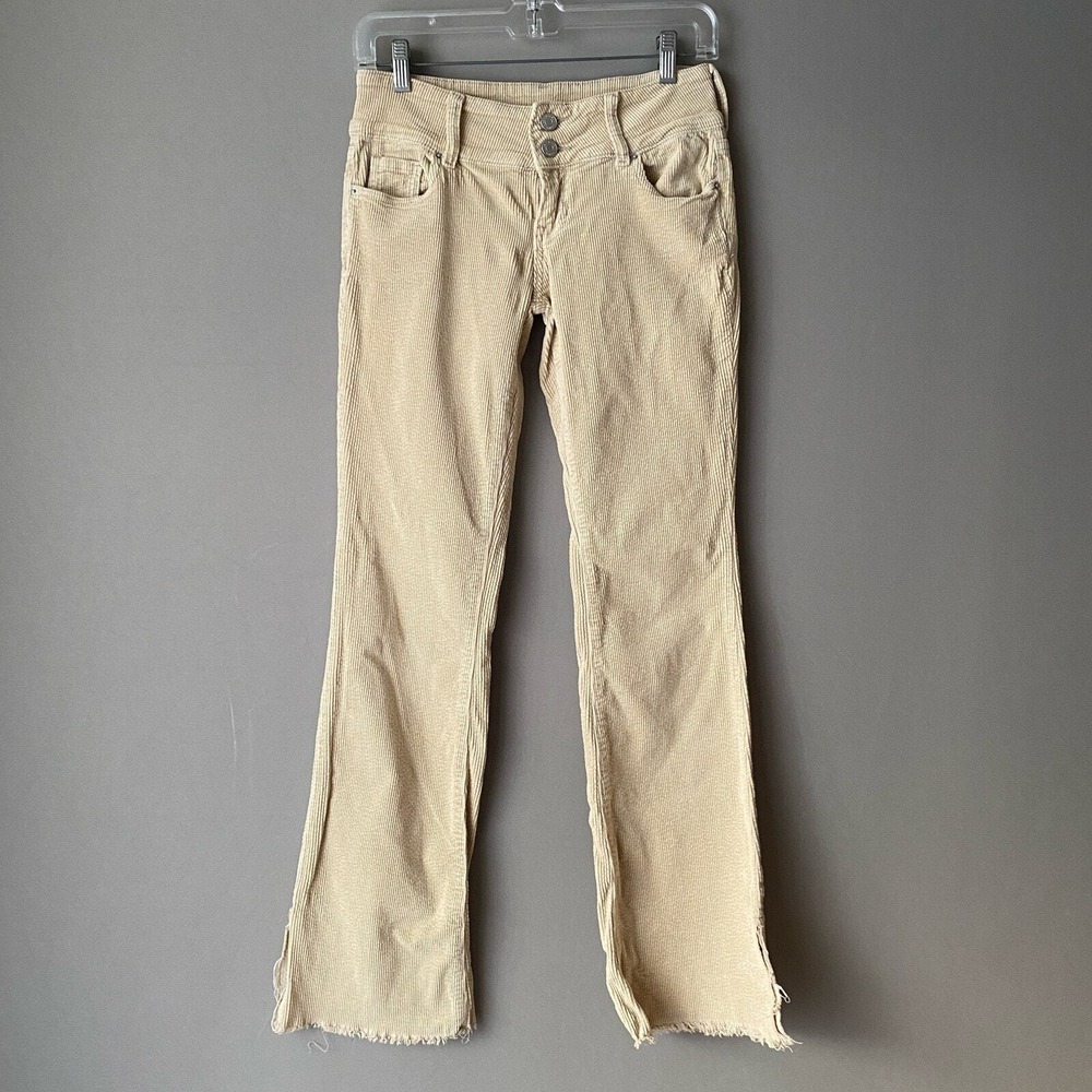 PacSun Cotton Boho Y2K Low Rise Boot Raw Hem Corduroy Pants‎ 25 Tan SEO Flare